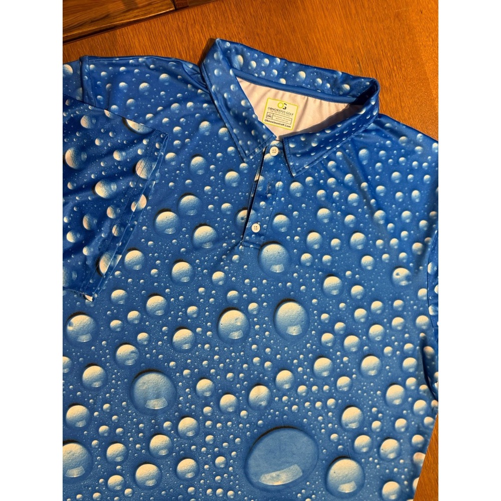 Obnoxious Golf Polo Shirt Men's 3XL‎ Blue Water Drop Bubble Print Stretch